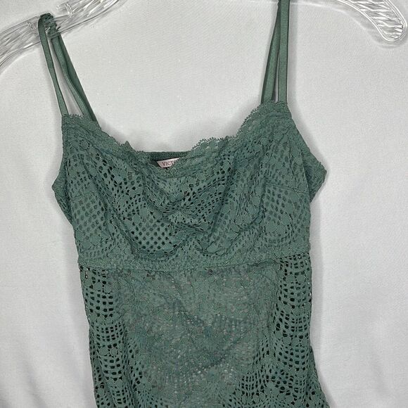 Victoria Secret Open Back Green Lace Teddy Bodysuit. Size Small. - Picture 2 of 10